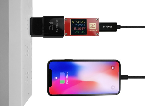 QC快充線及三星適配器((同時(shí)支持QC及AFC))給iPhone X進(jìn)行充電