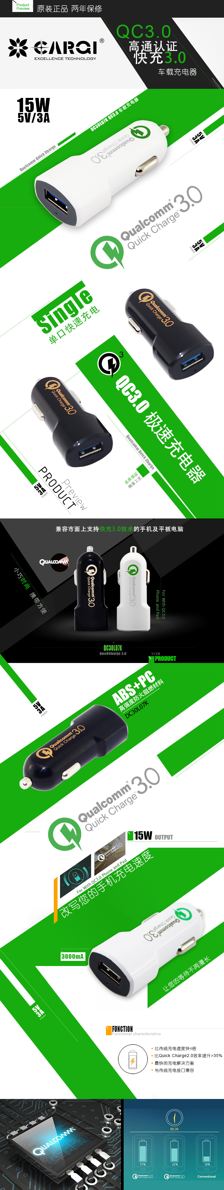 DC30L07K單口快速車充白色